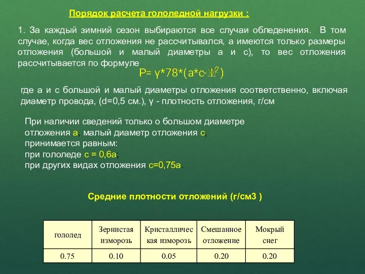 Порядок расчета гололедной нагрузки : 1. За каждый зимний сезон