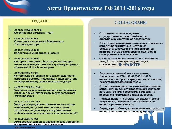 ИЗДАНЫ СОГЛАСОВАНЫ от 24.12.2014 № 2674-р Об областях применения НДТ