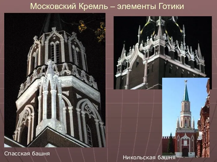 Московский Кремль – элементы Готики Спасская башня Никольская башня