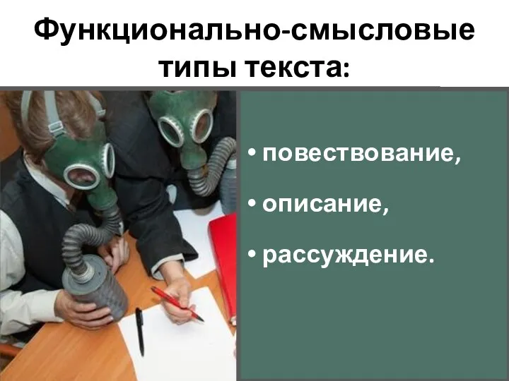 Функционально-смысловые типы текста: повествование, описание, рассуждение.