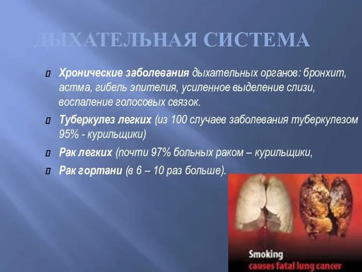 Хронические заболевания дыхательных органов: бронхит, астма, гибель эпителия, усиленное выделение