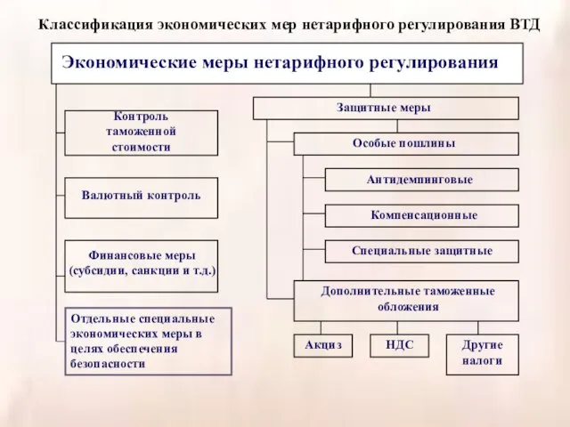 Экономические меры нетарифного регулирования Контроль таможенной стоимости Валютный контроль Финансовые