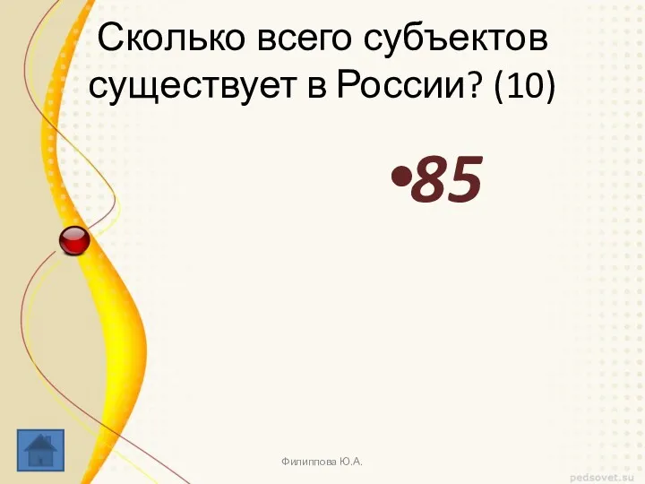 Сколько всего субъектов существует в России? (10) 85 Филиппова Ю.А.