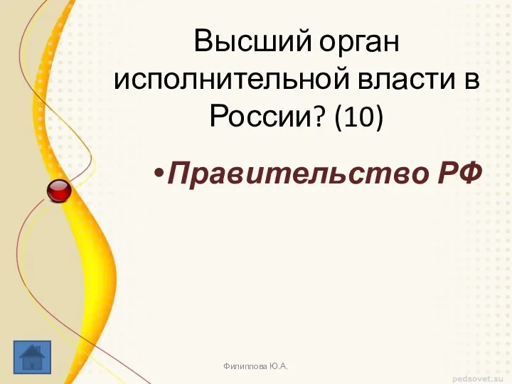 Высший орган исполнительной власти в России? (10) Правительство РФ Филиппова Ю.А.