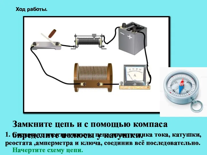 Ход работы. 1. Составьте электрическую цепь из источника тока, катушки,