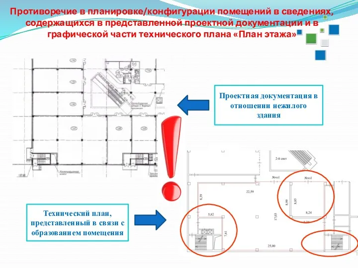 Противоречие в планировке/конфигурации помещений в сведениях, содержащихся в представленной проектной