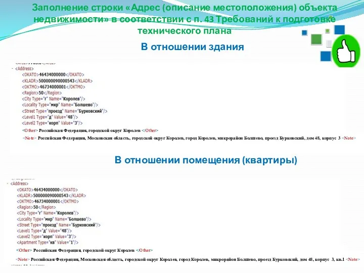 Заполнение строки «Адрес (описание местоположения) объекта недвижимости» в соответствии с