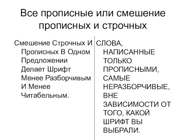 Все прописные или смешение прописных и строчных Смешение Строчных И