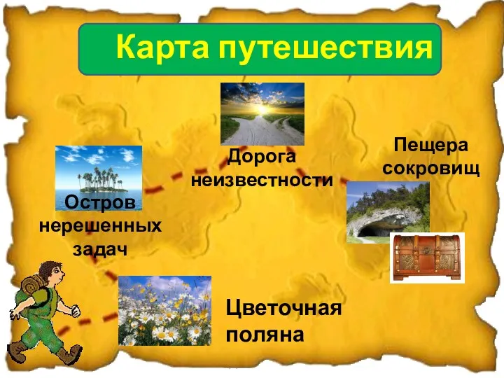 Цветочная поляна Остров нерешенных задач Карта путешествия Пещера сокровищ Дорога неизвестности