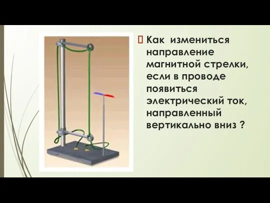 Как измениться направление магнитной стрелки, если в проводе появиться электрический ток, направленный вертикально вниз ?