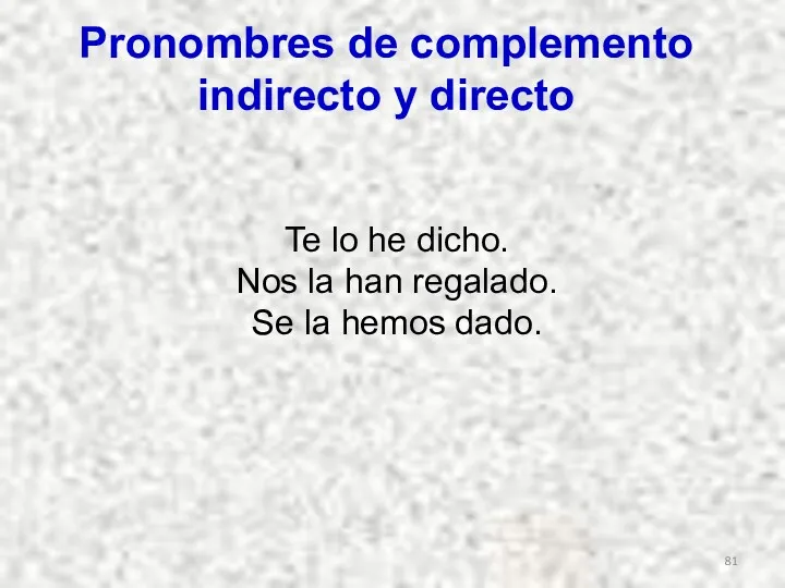 Pronombres de complemento indirecto y directo Te lo he dicho.