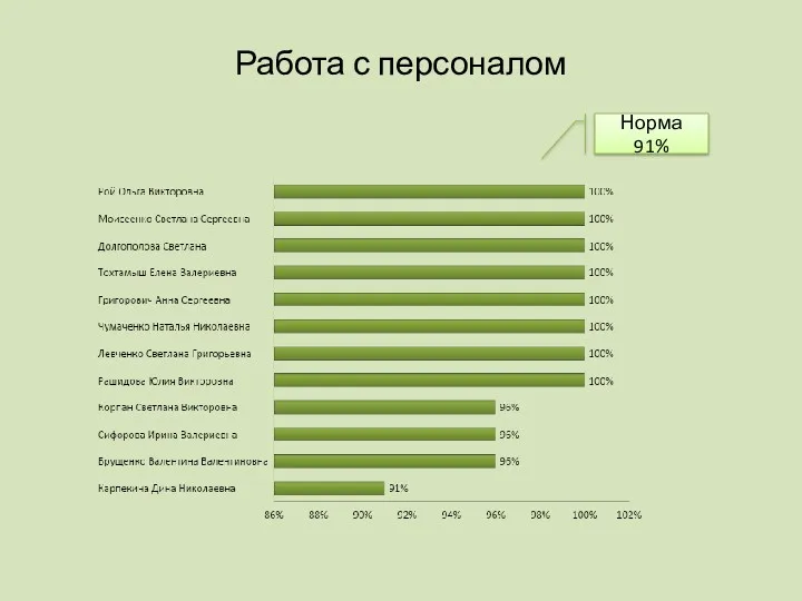 Работа с персоналом Норма 91%