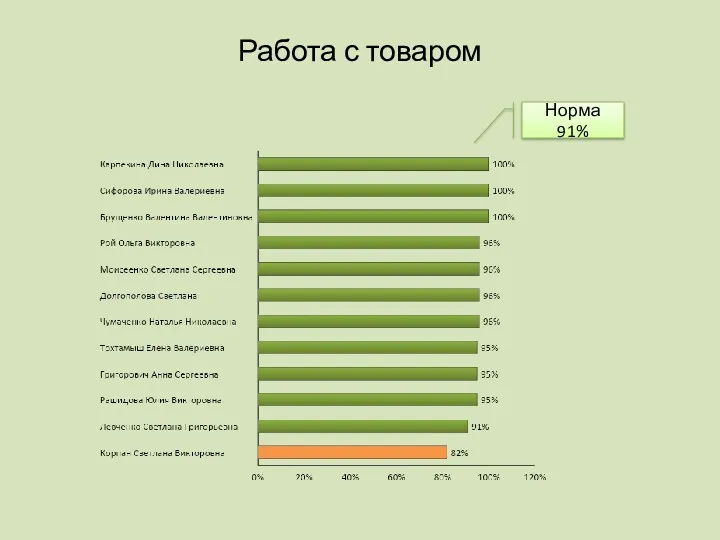 Работа с товаром Норма 91%