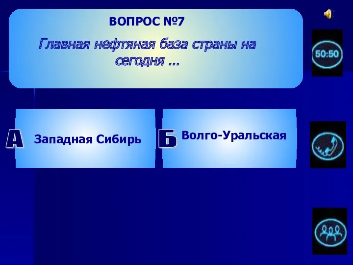 ВОПРОС №7 Главная нефтяная база страны на сегодня … Б Волго-Уральская