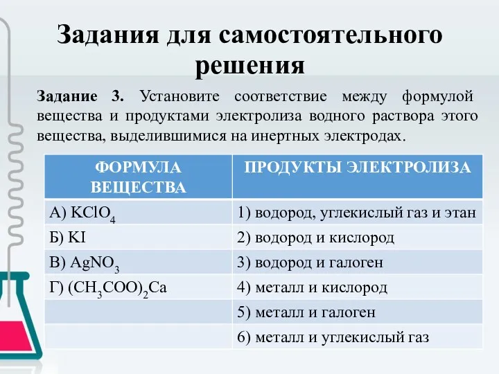 Задания для самостоятельного решения Задание 3. Установите соответствие между формулой