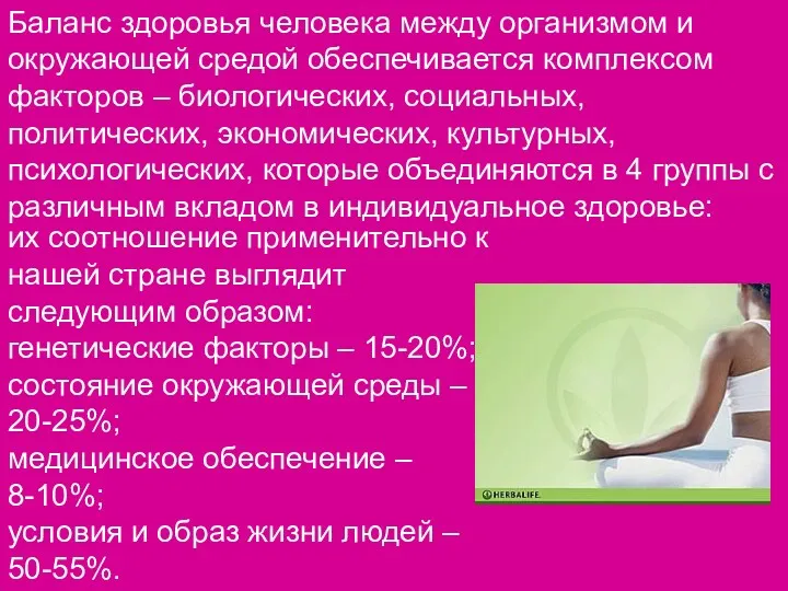 Баланс здоровья человека между организмом и окружающей средой обеспечивается комплексом