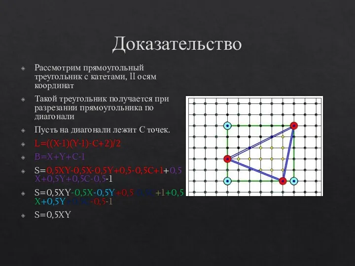 Доказательство Рассмотрим прямоугольный треугольник с катетами, II осям координат Такой