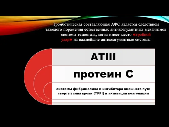 Тромботическая составляющая АФС является следствием тяжелого поражения естественных антикоагулянтных механизмов