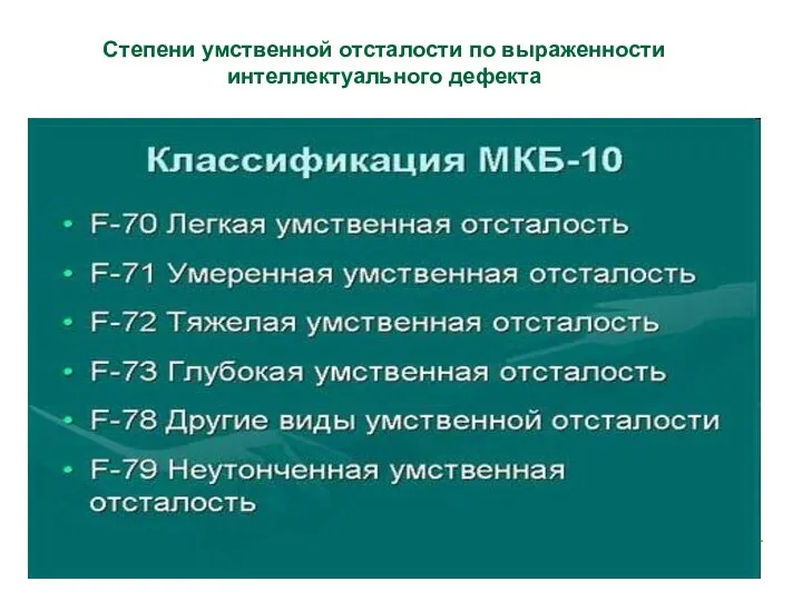 Степени умственной отсталости по выраженности интеллектуального дефекта