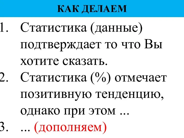 Статистика (данные) подтверждает то что Вы хотите сказать. Статистика (%)