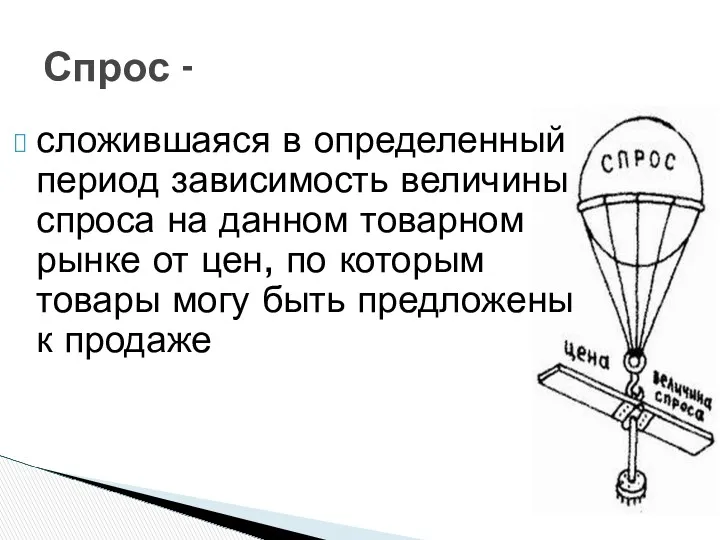 сложившаяся в определенный период зависимость величины спроса на данном товарном