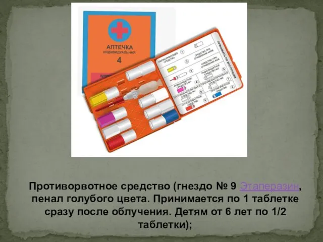 Противорвотное средство (гнездо № 9 Этаперазин, пенал голубого цвета. Принимается