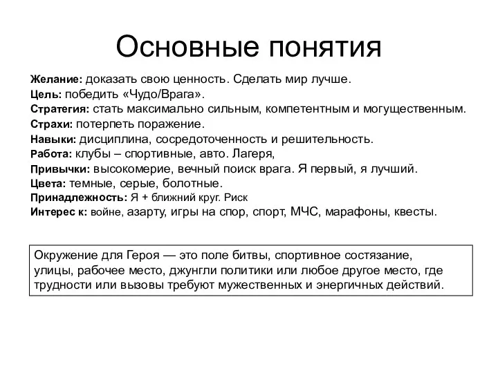 Основные понятия Окружение для Героя — это поле битвы, спортивное