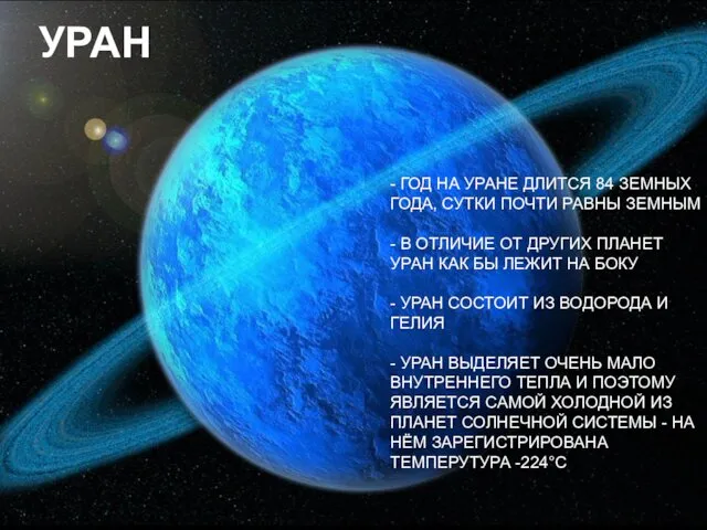 УРАН - ГОД НА УРАНЕ ДЛИТСЯ 84 ЗЕМНЫХ ГОДА, СУТКИ