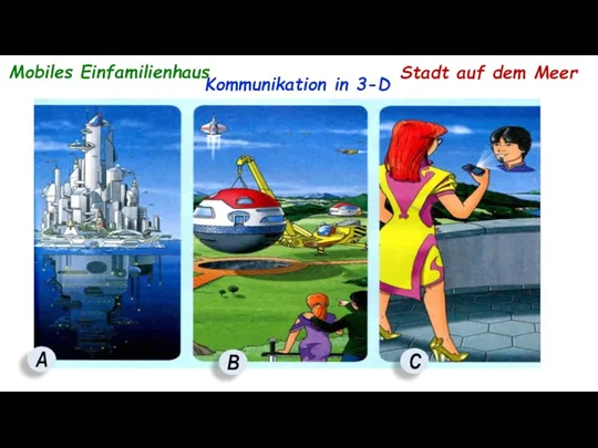 Mobiles Einfamilienhaus A B C Kommunikation in 3-D Stadt auf dem Meer