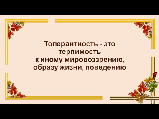 Толерантность - это терпимость к иному мировоззрению, образу жизни, поведению