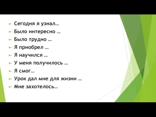 Сегодня я узнал… Было интересно … Было трудно … Я