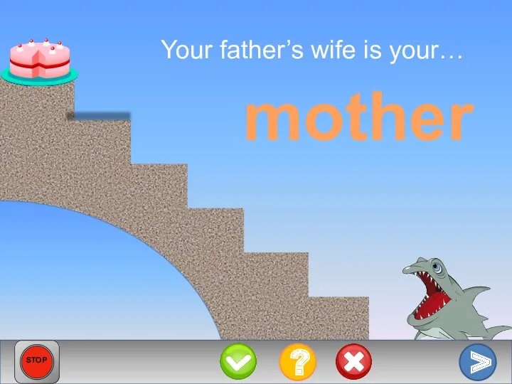 Your father’s wife is your… mother > ? STOP