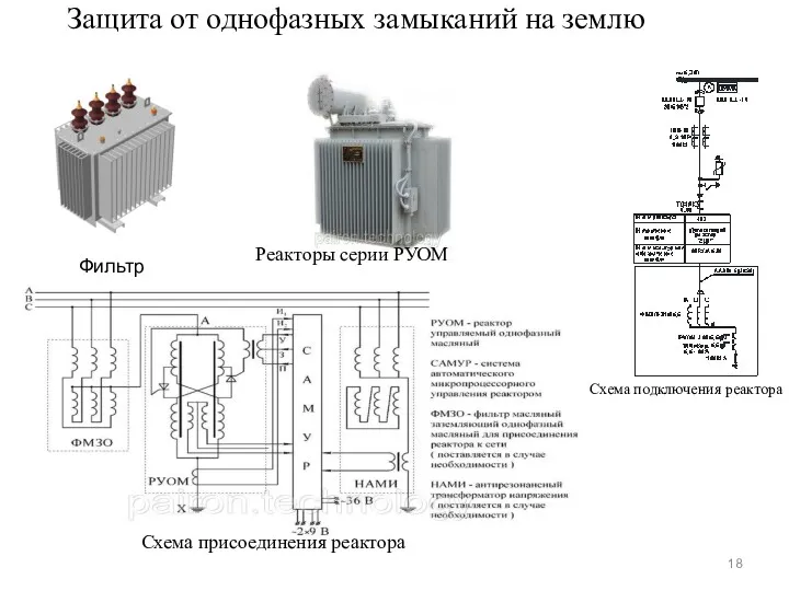 Схема подключения реактора Фильтр ФМЗО Реакторы серии РУОМ Защита от однофазных замыканий на