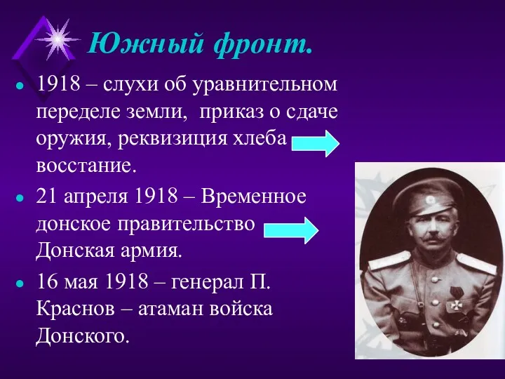 Южный фронт. 1918 – слухи об уравнительном переделе земли, приказ