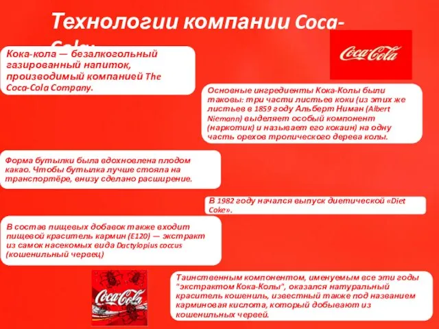 Технологии компании Coca- Cola: