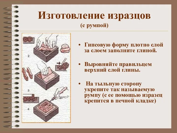 Изготовление изразцов (с румпой) Гипсовую форму плотно слой за слоем