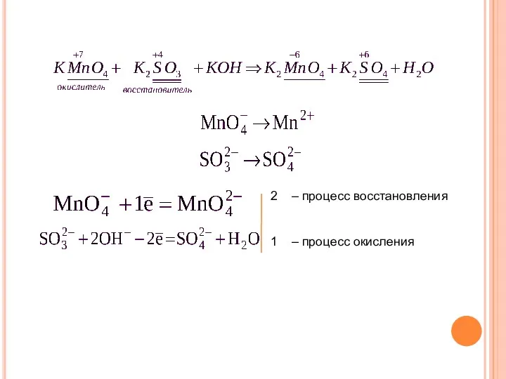 2 – процесс восстановления 1 – процесс окисления