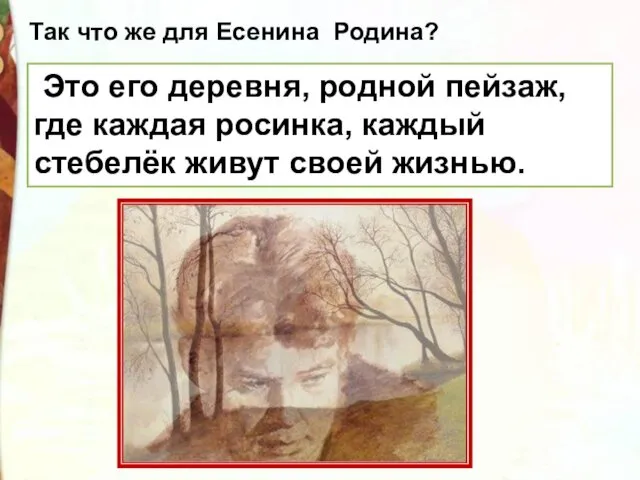 Это его деревня, родной пейзаж, где каждая росинка, каждый стебелёк