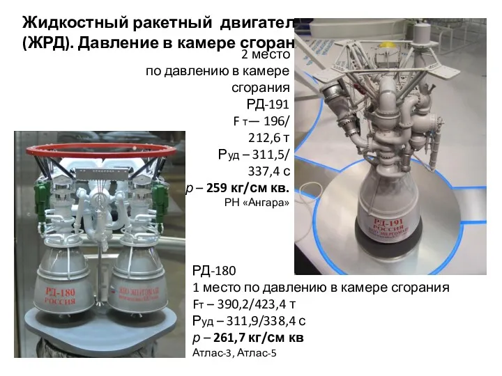 Жидкостный ракетный двигатель (ЖРД). Давление в камере сгорания 2 место