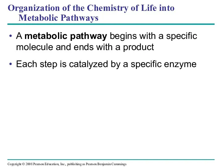 Organization of the Chemistry of Life into Metabolic Pathways A