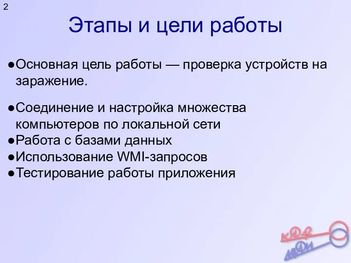 Этапы и цели работы Основная цель работы — проверка устройств