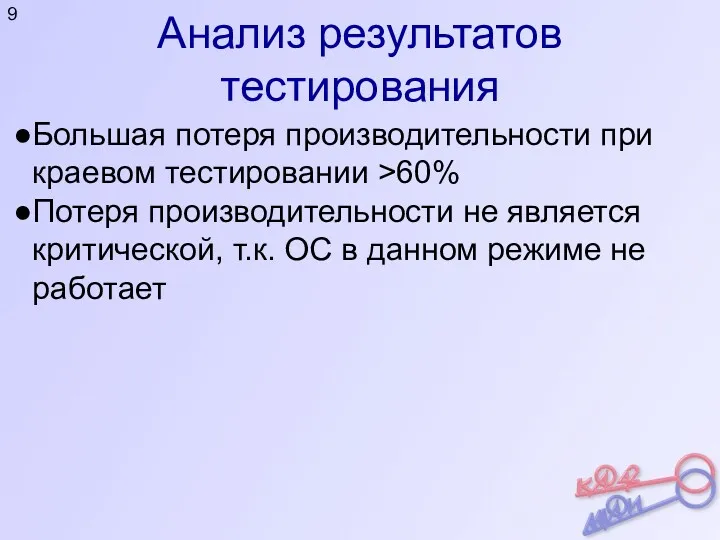 Анализ результатов тестирования Большая потеря производительности при краевом тестировании >60%