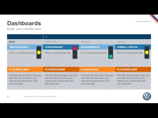 Dashboards Enter your subtitle here Volkswagen PKW Russia PowerPoint Master