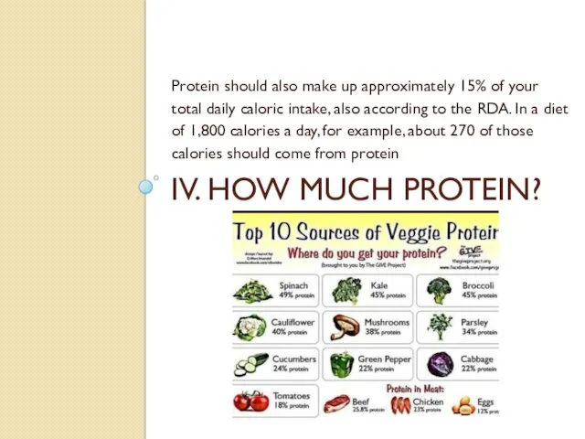 IV. HOW MUCH PROTEIN? Protein should also make up approximately 15% of your