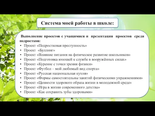 Система моей работы в школе: Выполнение проектов с учащимися и