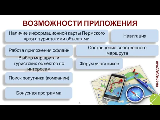 ВОЗМОЖНОСТИ ПРИЛОЖЕНИЯ Наличие информационной карты Пермского края с туристскими объектами