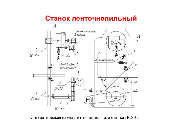 Станок ленточнопильный Кинематическая схема ленточнопильного станка ЛС80-5