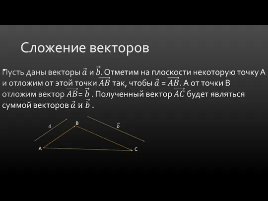 Сложение векторов A В С