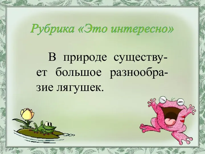 В природе существу-ет большое разнообра-зие лягушек. Рубрика «Это интересно»