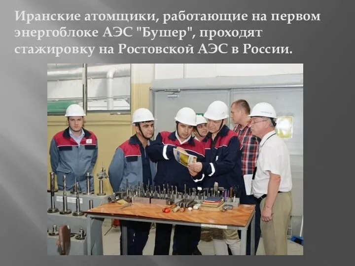 Иранские атомщики, работающие на первом энергоблоке АЭС "Бушер", проходят стажировку на Ростовской АЭС в России.